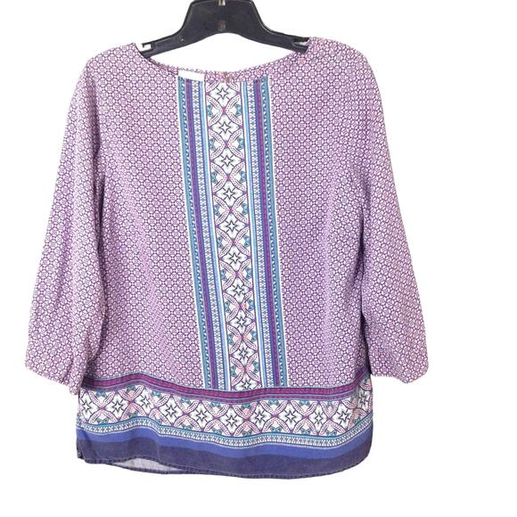 Talbots Geometric 3/4 Sleeve Purple Tribal  Linen Blouse Small - Picture 4 of 6